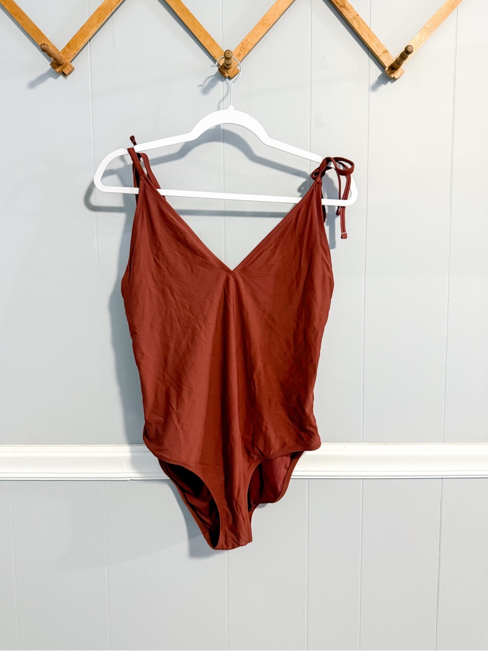 Aerie Brown Tie Shoulder One Piece Swimsuit